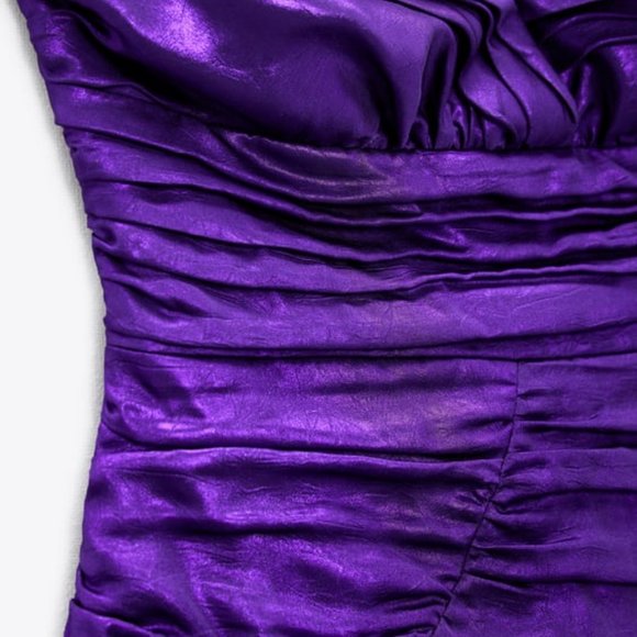 Zara Draped Purple Sweetheart Neckline Mini Dress Size M - Picture 5 of 5